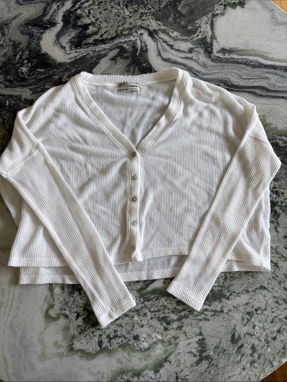 Urban Outfitters White Waffle-Knit Button Cardigan